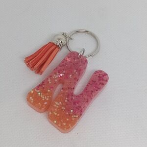 Pink and Orange Glitter Keychain with Tassel
